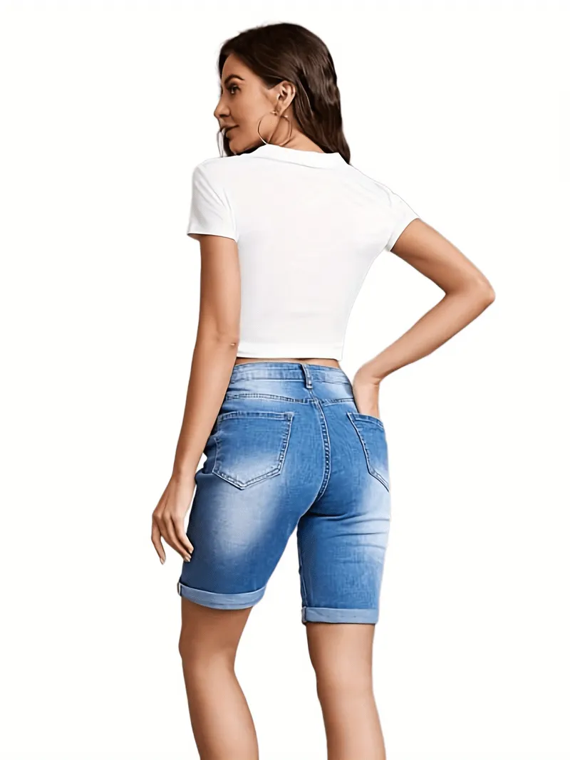 Xyla - Slim Fit Rolled Denim Shorts