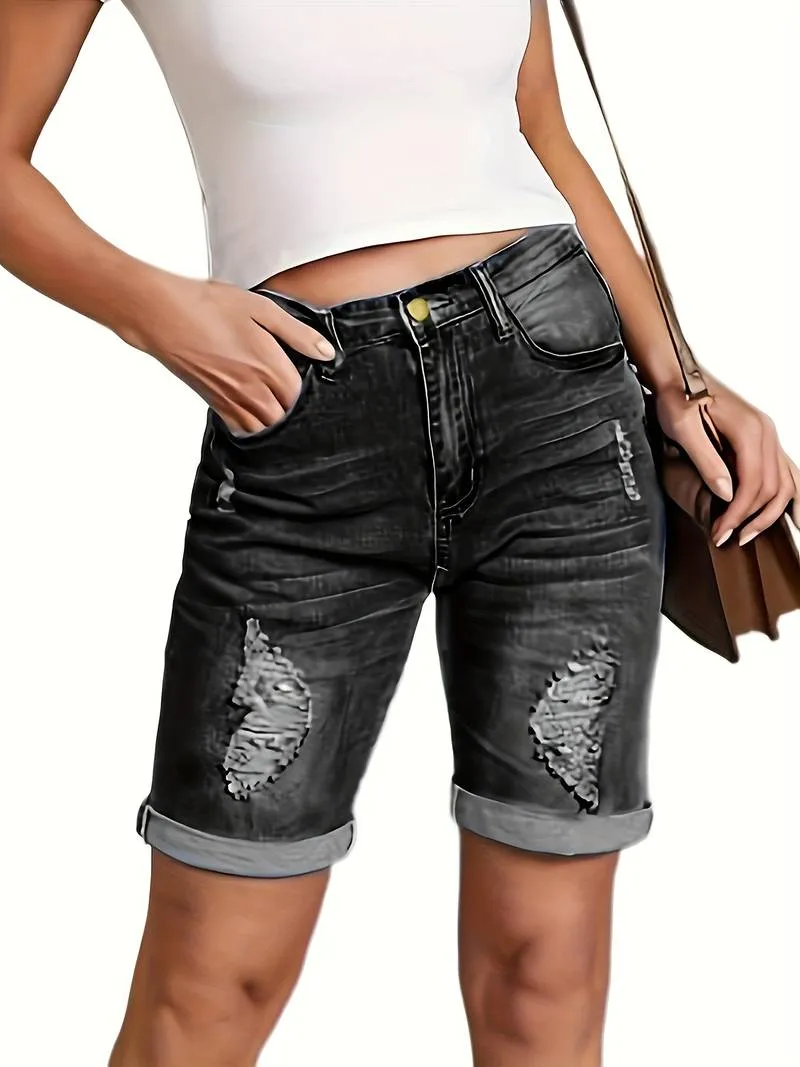 Xyla - Slim Fit Rolled Denim Shorts