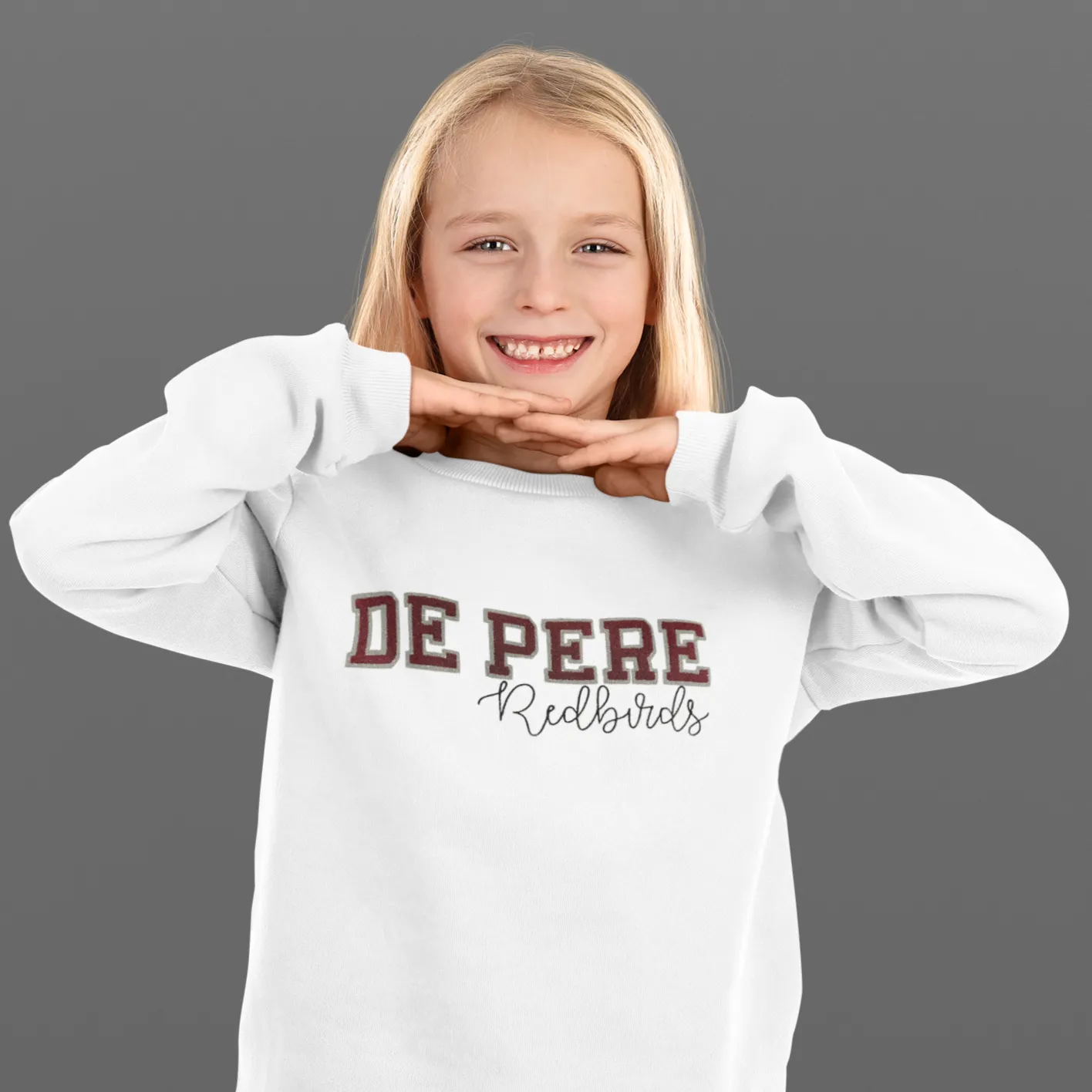 Youth Bling Glitter De Pere Redbirds Custom Crewneck