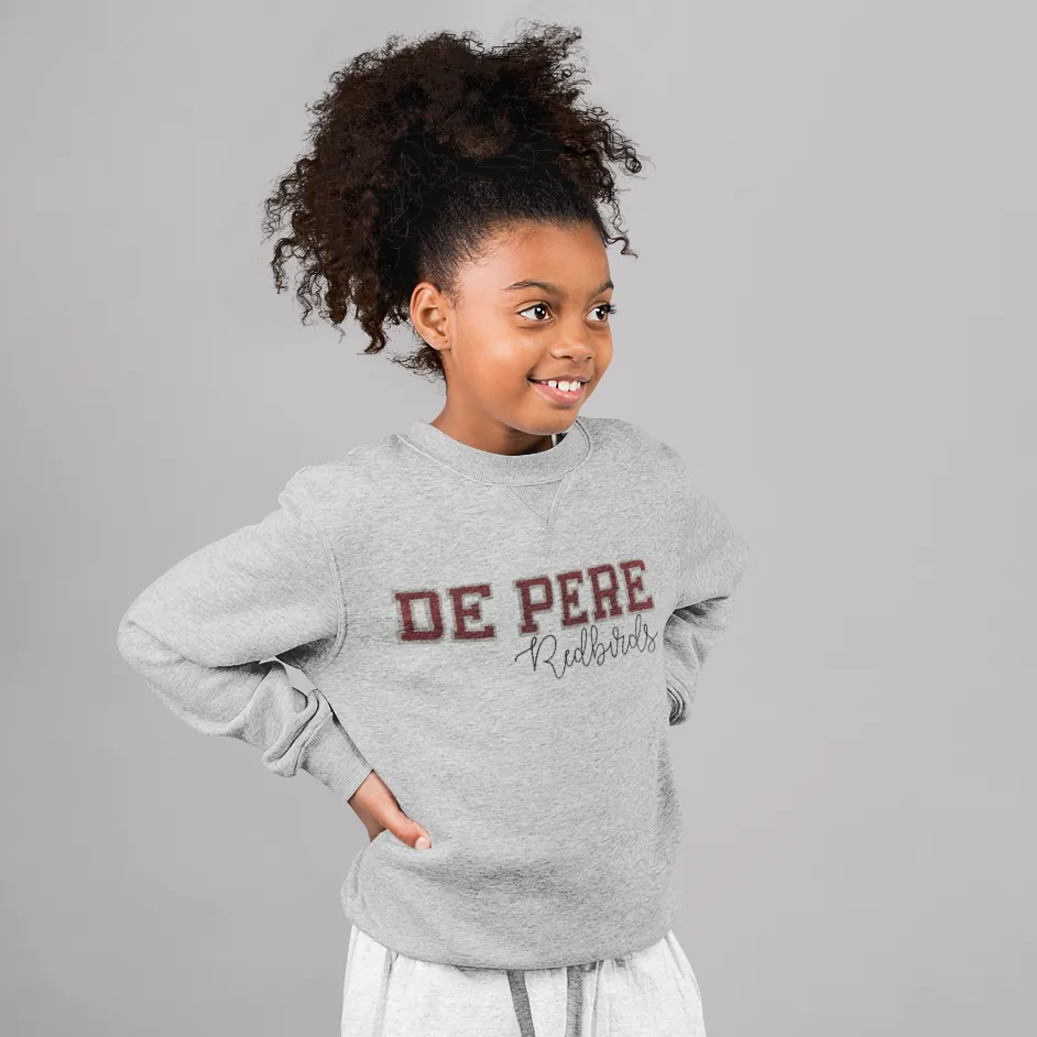 Youth Bling Glitter De Pere Redbirds Custom Crewneck