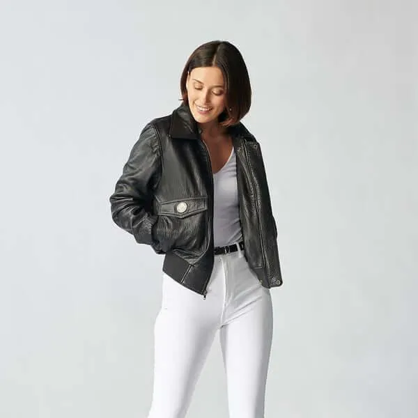 Zermatt Leather Bomber Jacket For Women